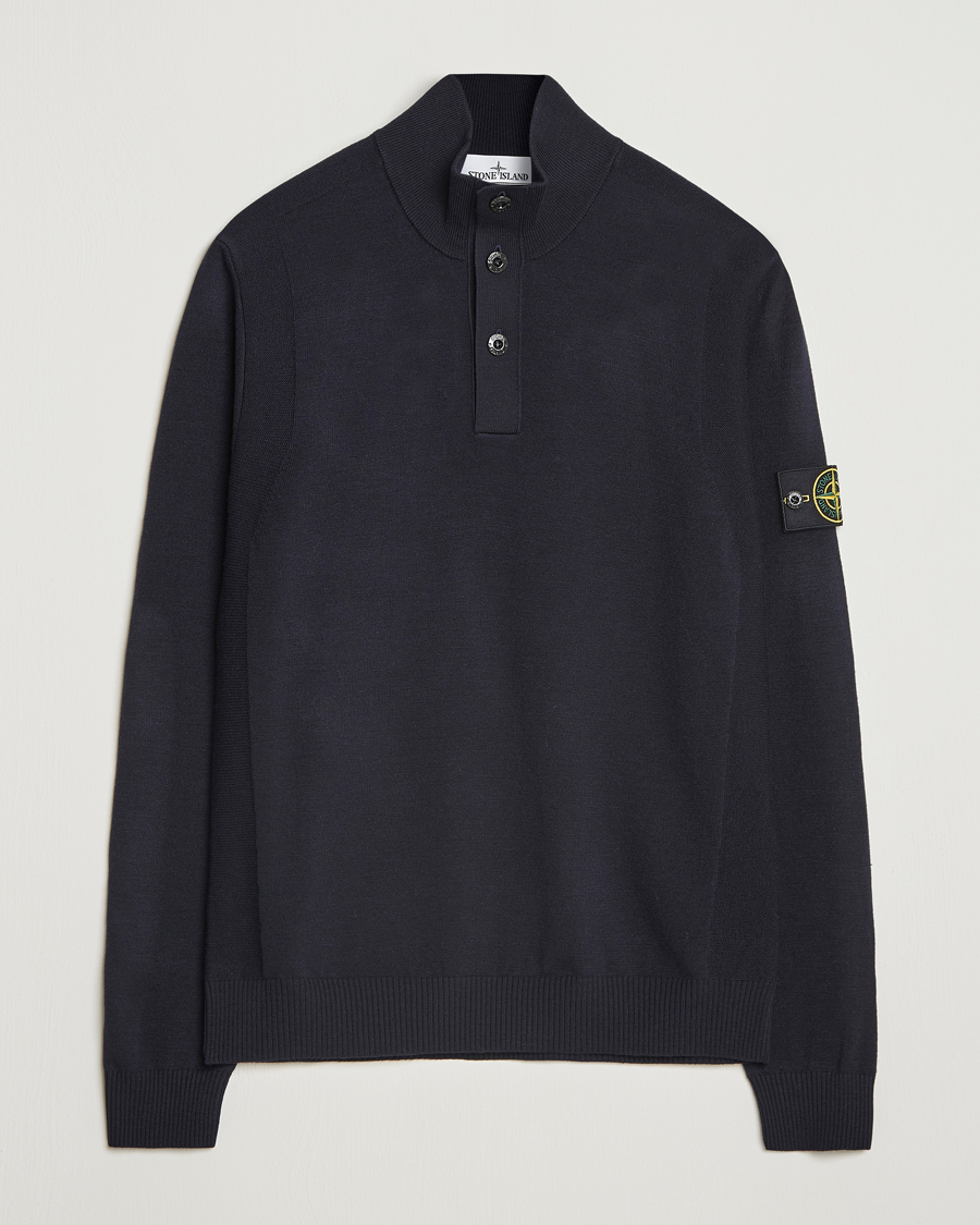Heren | Truien | Stone Island | Stretch Wool Knitted Half Button Jumper Navy