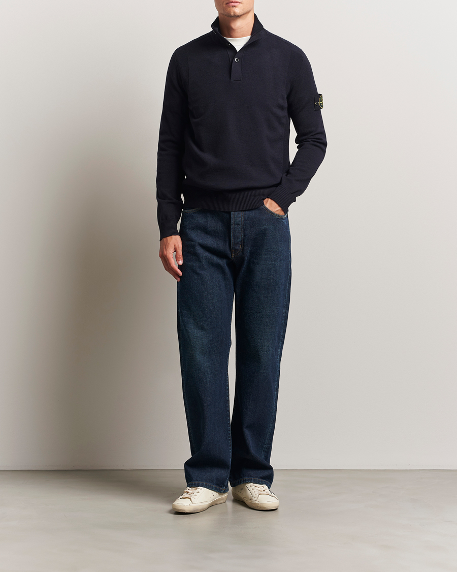 Heren | Truien | Stone Island | Stretch Wool Knitted Half Button Jumper Navy