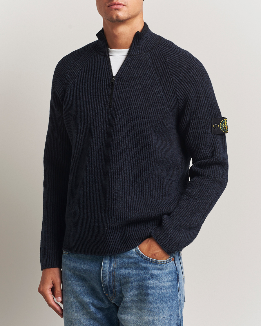 Heren | Truien | Stone Island | Vanisé Full Rib Wool Half-Zip Navy