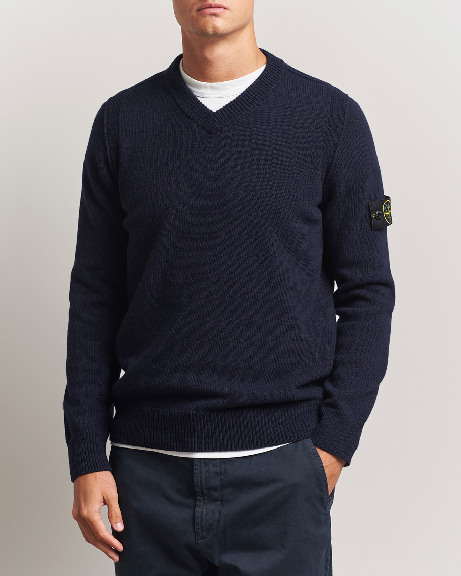 Heren | Truien | Stone Island | Knitted Lambswool V-Neck Navy