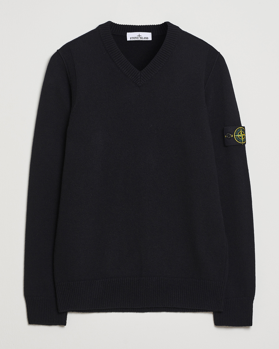 Heren | Truien | Stone Island | Knitted Lambswool V-Neck Black
