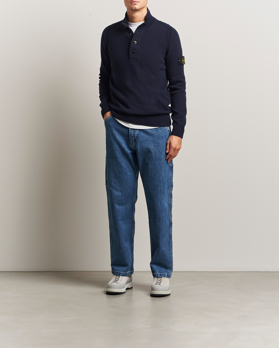 Heren | Truien | Stone Island | Knitted Lambswool Half Button Zip Navy