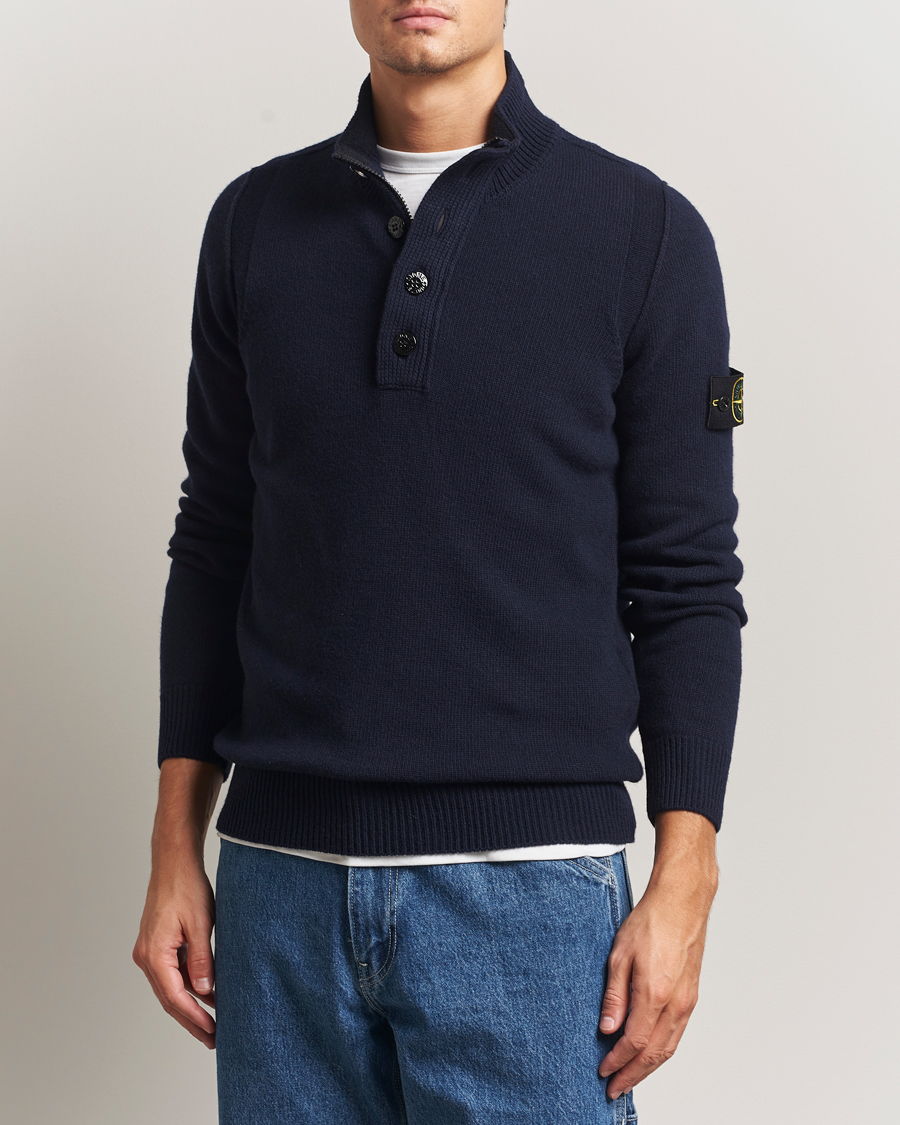 Heren | Truien | Stone Island | Knitted Lambswool Half Button Zip Navy