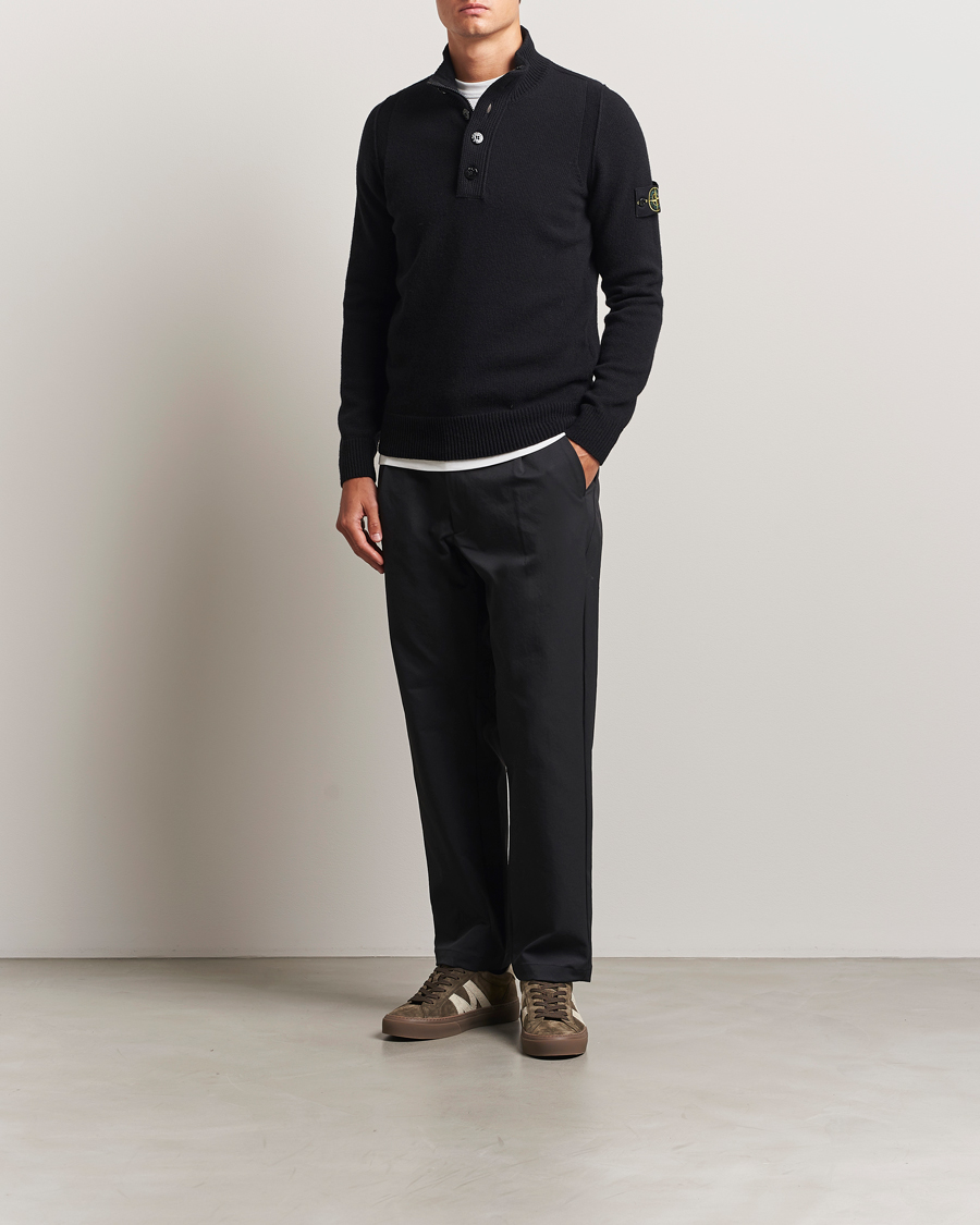 Heren | Truien | Stone Island | Knitted Lambswool Half Button Zip Black