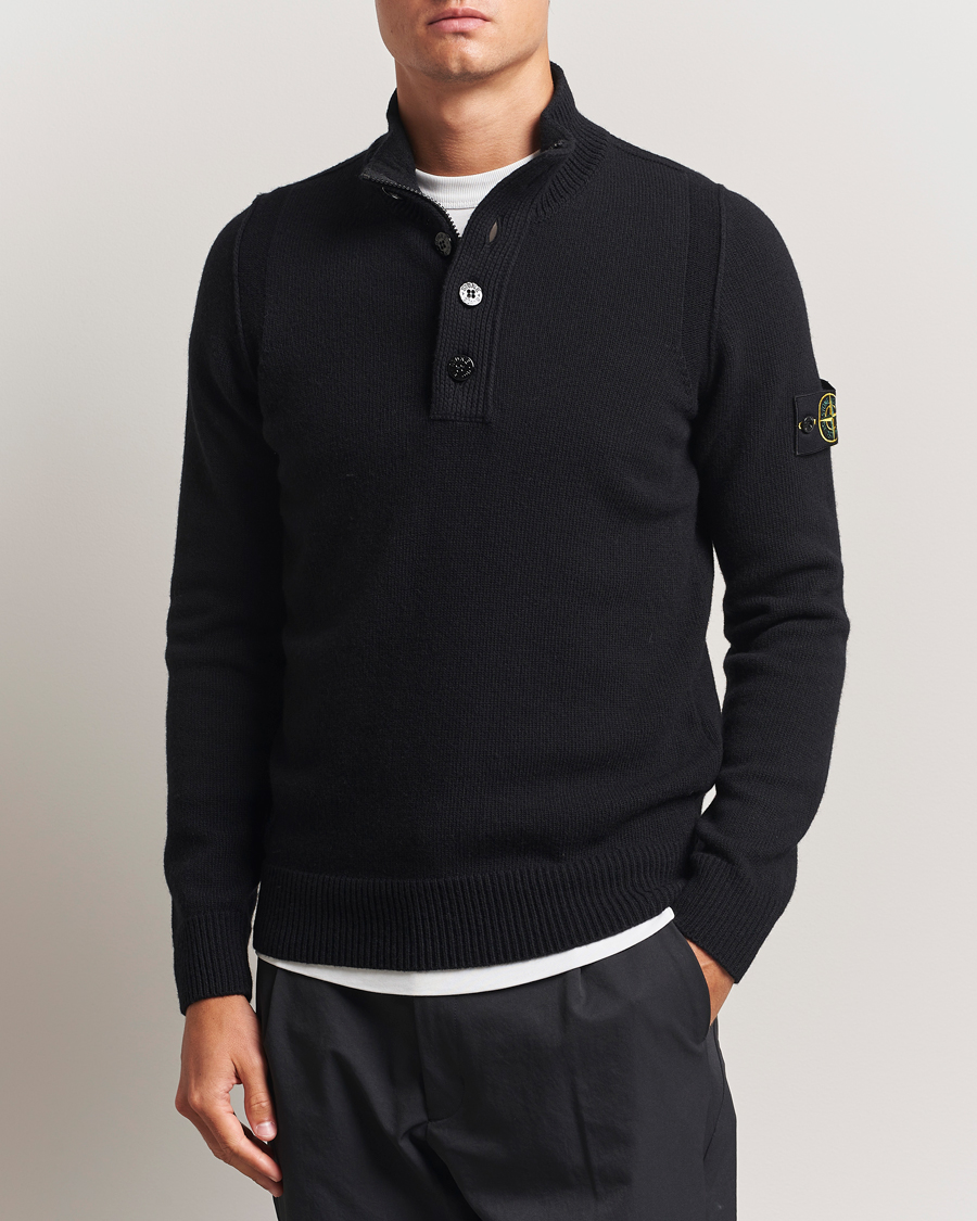 Heren | Truien | Stone Island | Knitted Lambswool Half Button Zip Black