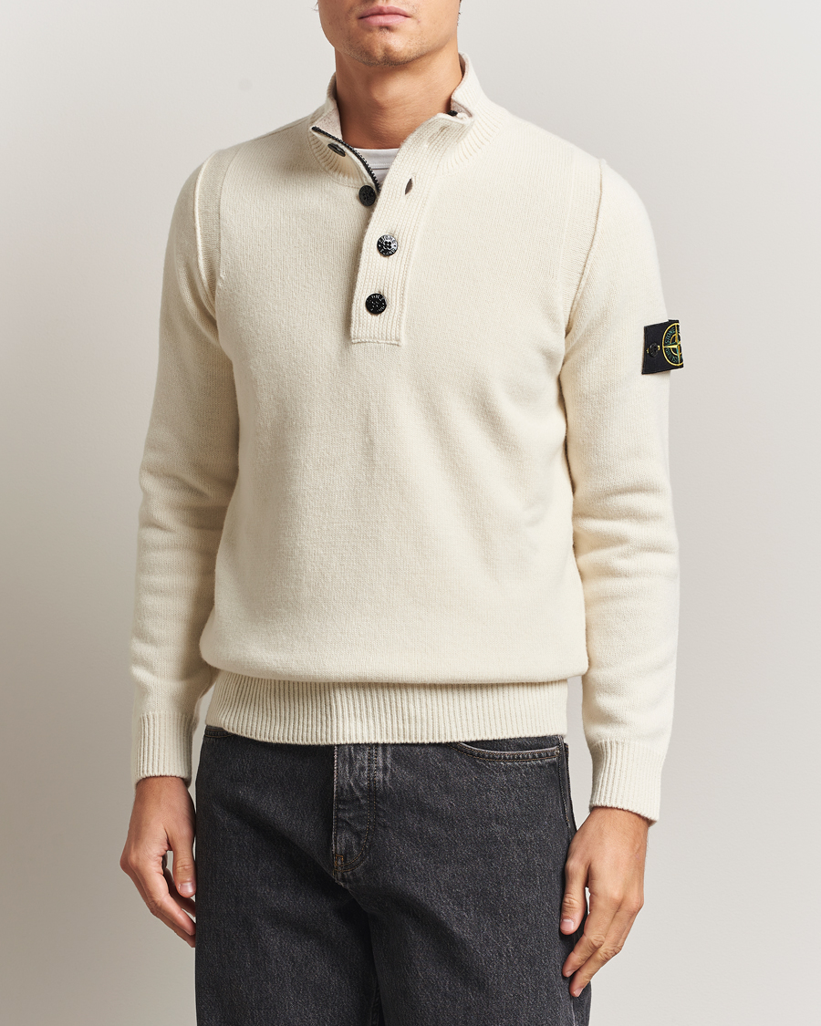Heren | Truien | Stone Island | Knitted Lambswool Half Button Zip Ivory