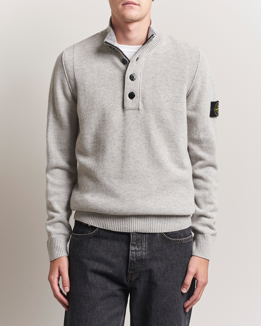 Heren | Truien | Stone Island | Knitted Lambswool Half Button Zip Grey Melange
