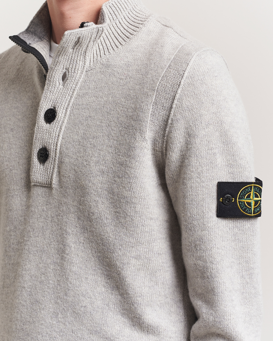 Heren | Truien | Stone Island | Knitted Lambswool Half Button Zip Grey Melange