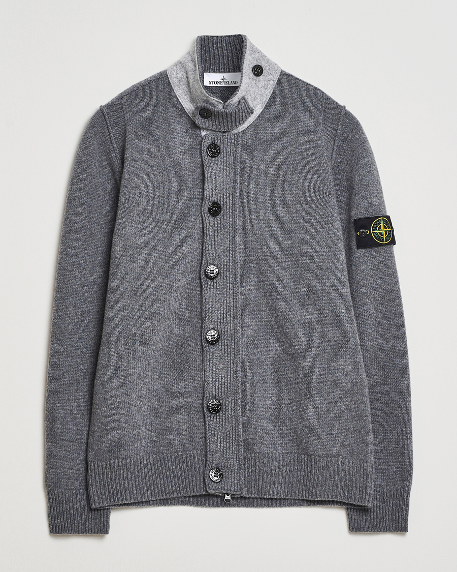 Heren | Truien | Stone Island | Knitted Lambswool Zip Cardigan Cement Melange