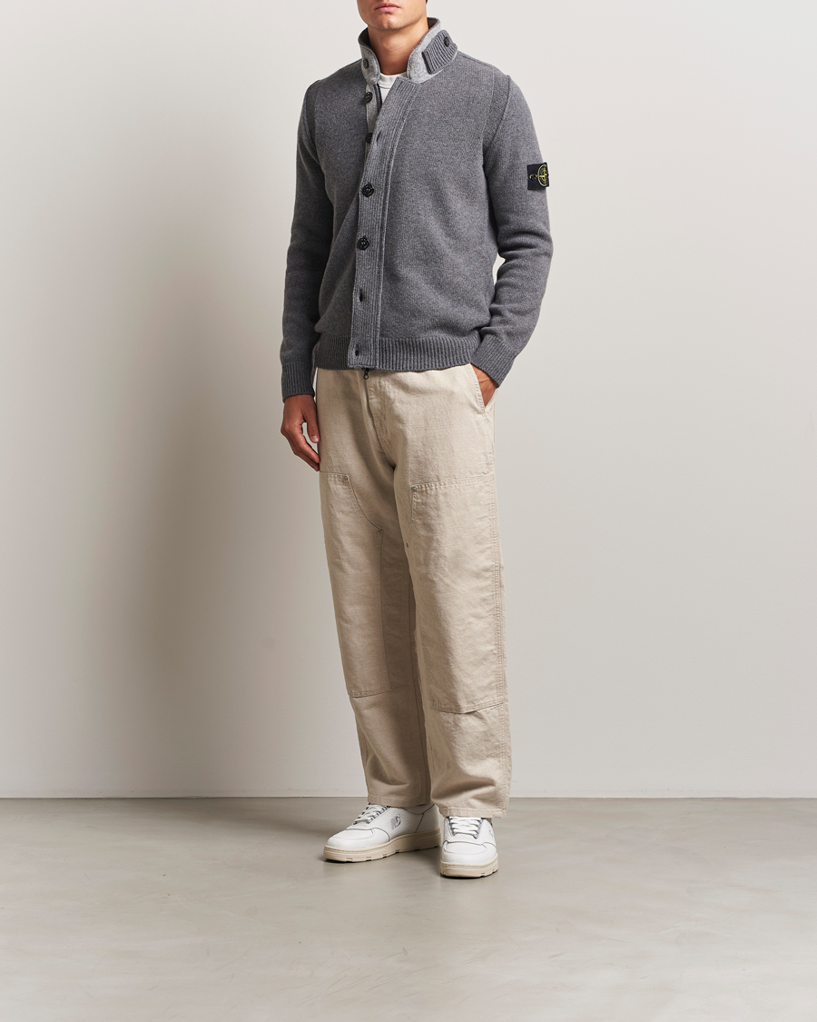 Heren | Truien | Stone Island | Knitted Lambswool Zip Cardigan Cement Melange