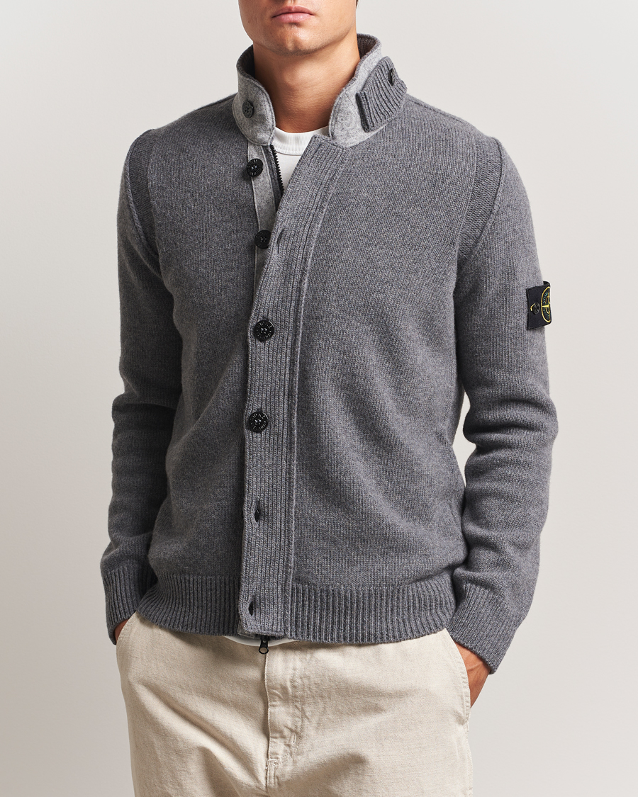 Heren | Truien | Stone Island | Knitted Lambswool Zip Cardigan Cement Melange