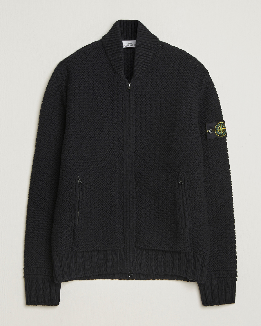 Heren | Truien | Stone Island | Mixed Stiches Wool Knitted Zip Cardigan Black