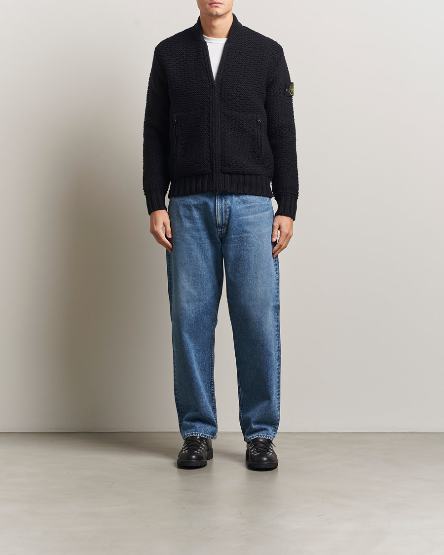 Heren | Truien | Stone Island | Mixed Stiches Wool Knitted Zip Cardigan Black