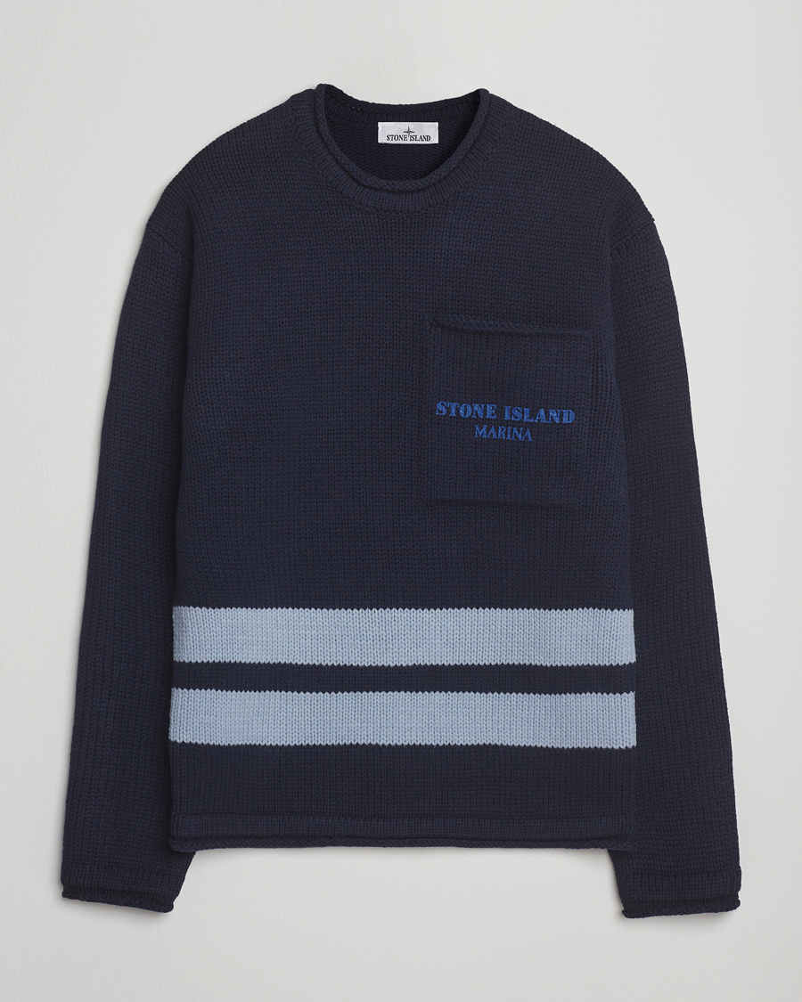 Heren | Truien | Stone Island | Marina Knitted Wool Contrast Crew Neck Navy