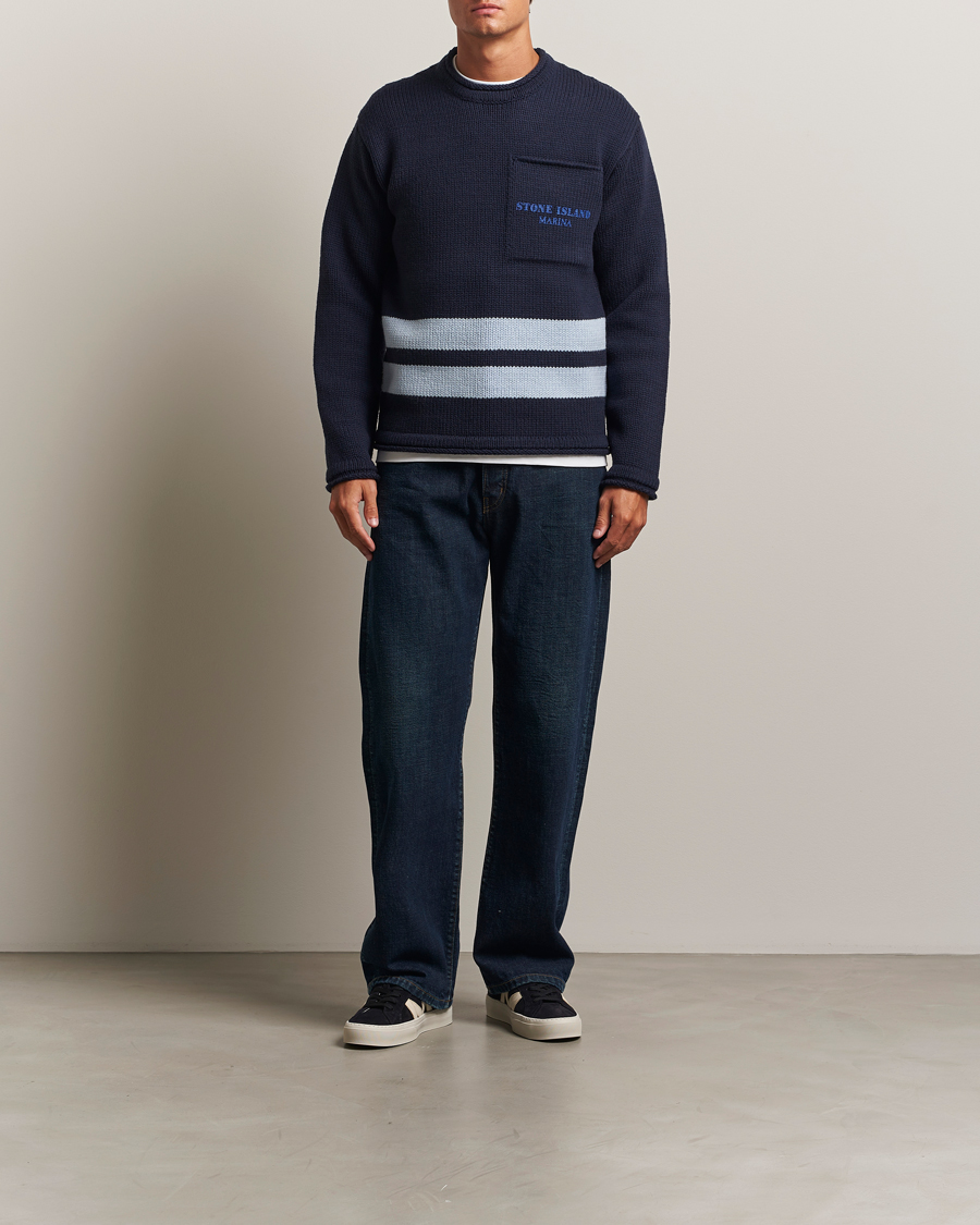 Heren | Truien | Stone Island | Marina Knitted Wool Contrast Crew Neck Navy