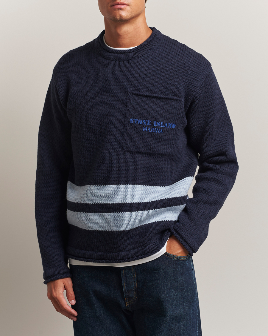 Heren | Truien | Stone Island | Marina Knitted Wool Contrast Crew Neck Navy