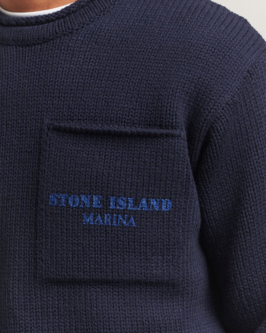 Heren | Truien | Stone Island | Marina Knitted Wool Contrast Crew Neck Navy