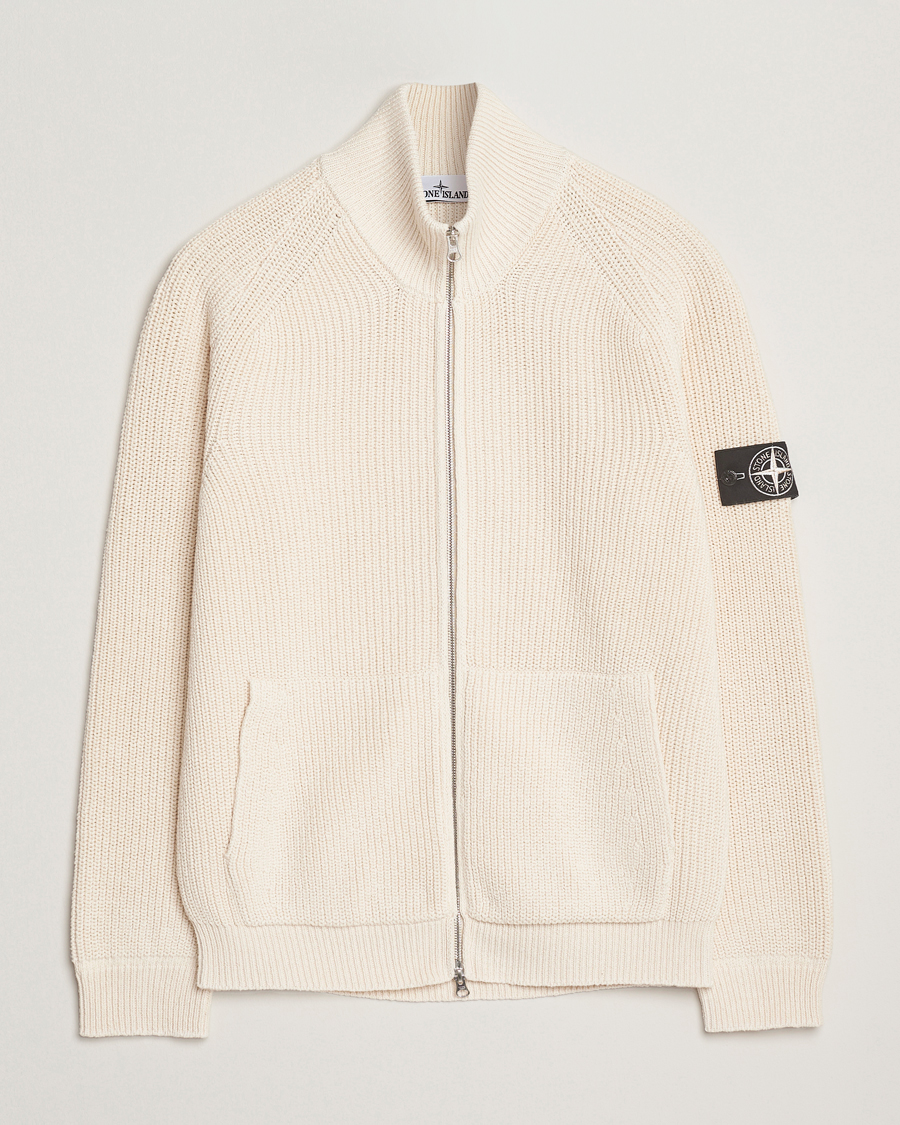 Heren | Truien | Stone Island | RAW Cotton Popcorn Stitch Full Zip Ivory
