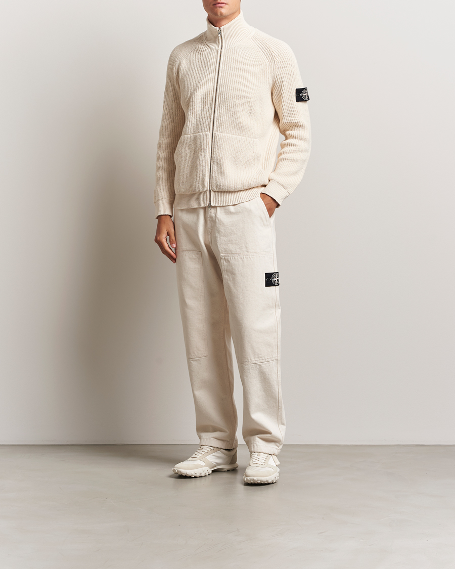 Heren | Truien | Stone Island | RAW Cotton Popcorn Stitch Full Zip Ivory