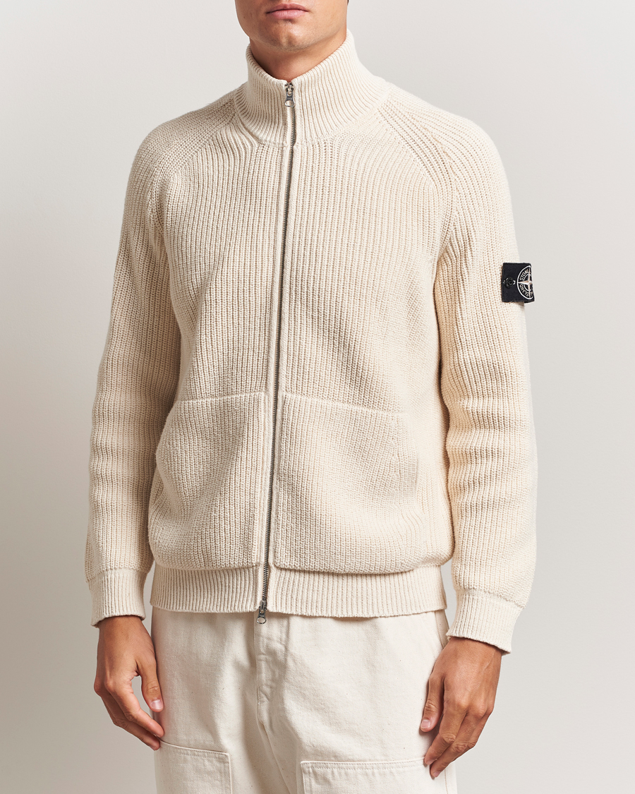 Heren | Truien | Stone Island | RAW Cotton Popcorn Stitch Full Zip Ivory