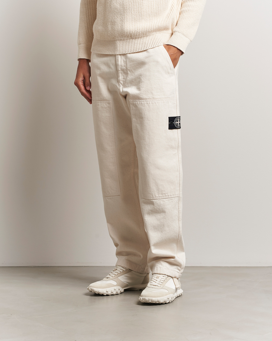 Heren | Broeken | Stone Island | RAW Washed Cotton Gabardine Trousers Ivory