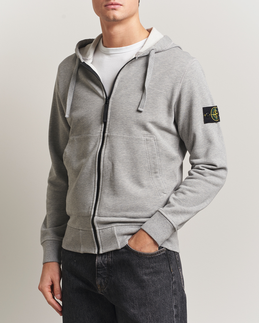 Heren | Truien | Stone Island | Garment Dyed Fleece Full-Zip Hood Grey Melange