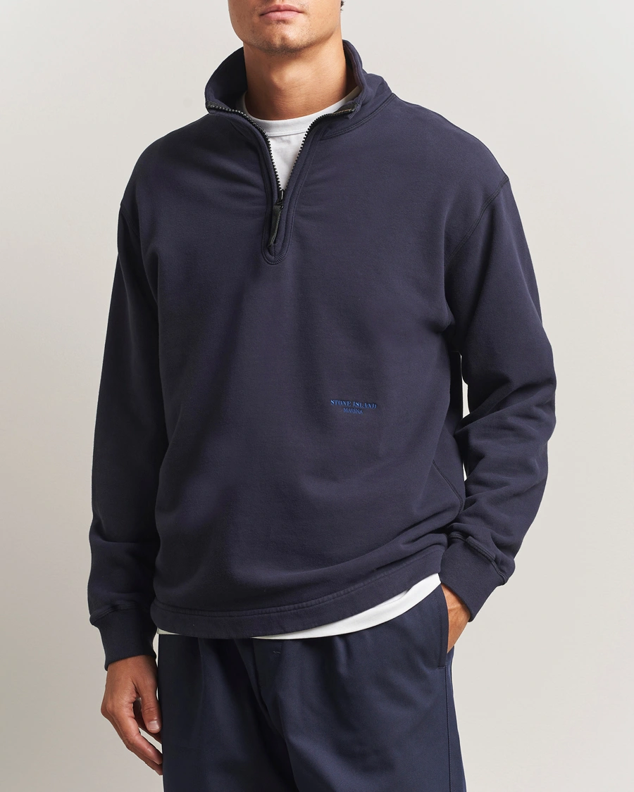 Heren | Truien | Stone Island | Marina Brushed Organic Cotton Half-Zip Navy