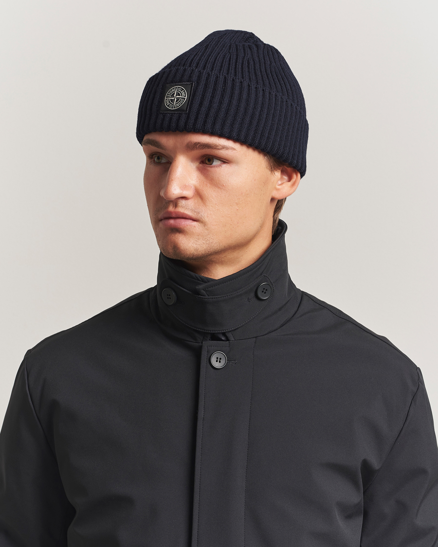 Heren | Stone Island Full Rib Wool Hat Navy Blue | Stone Island | Full Rib Wool Hat Navy Blue