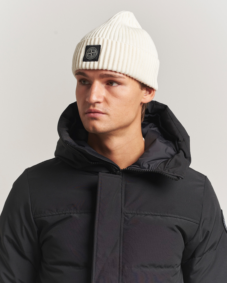 Heren | Mutsen | Stone Island | Full Rib Wool Beanie Ivory