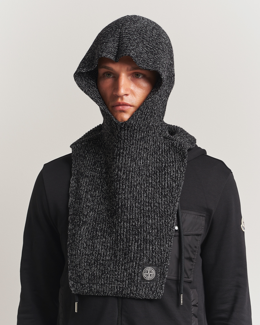 Heren | Stone Island Reflective Cotton Knit Balaclava Black Melange | Stone Island | Reflective Cotton Knit Balaclava Black Melange