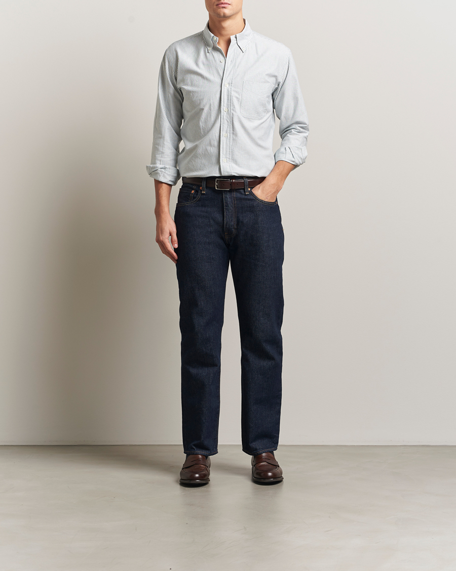 Heren | Overhemden | Kamakura Shirts | Vintage Ivy Oxford Button Down Shirt Green Stripe