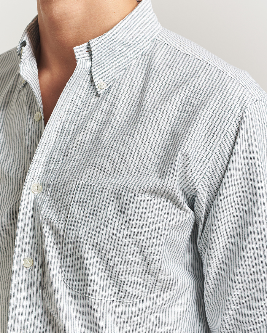 Heren | Overhemden | Kamakura Shirts | Vintage Ivy Oxford Button Down Shirt Green Stripe