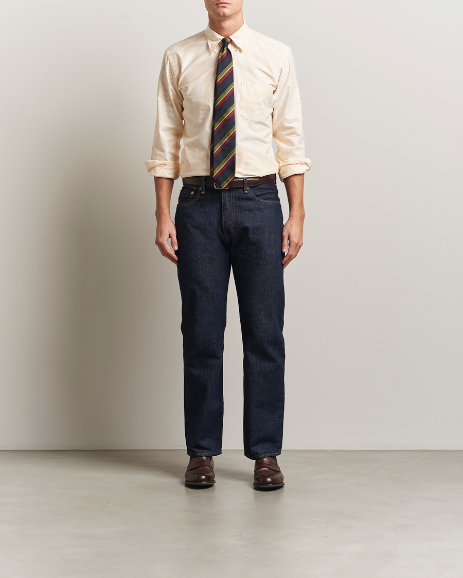 Heren | Overhemden | Kamakura Shirts | Vintage Ivy Oxford Button Down Shirt Yellow Stripe