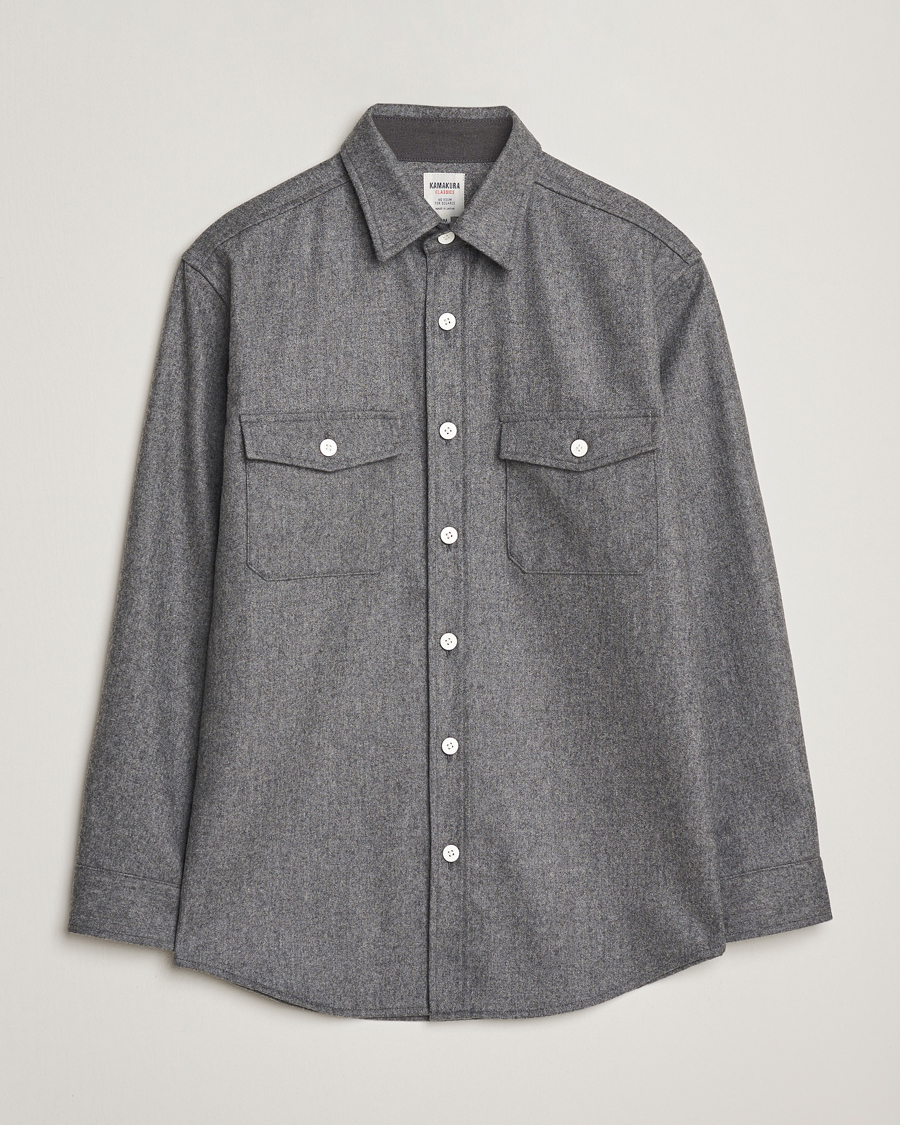 Heren | Overhemden | Kamakura Shirts | Wool Flannel CPO Shirt Grey Melange