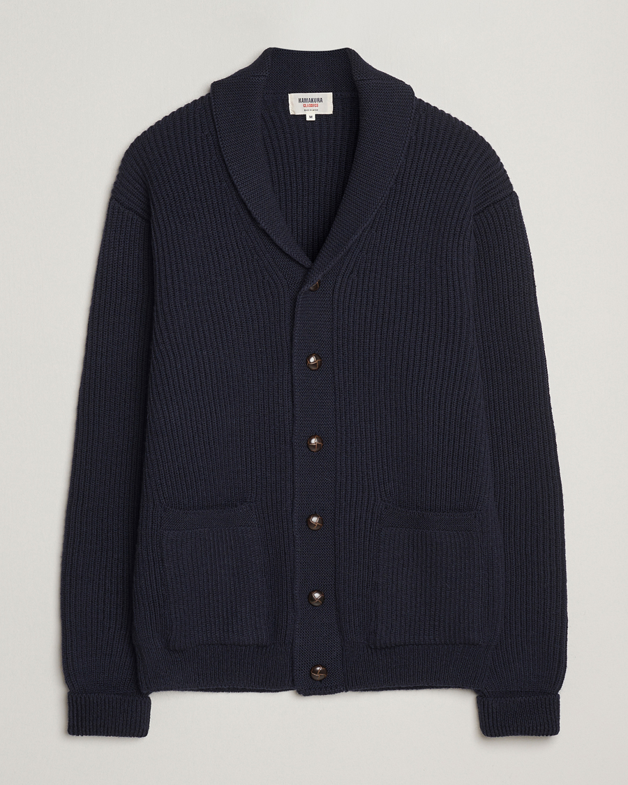 Heren | Truien | Kamakura Shirts | McQueen Shawl Collar Cardigan Navy