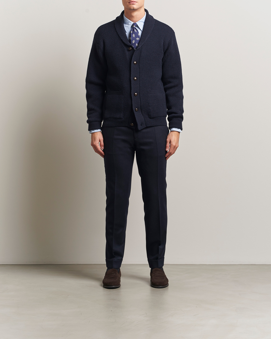 Heren | Truien | Kamakura Shirts | McQueen Shawl Collar Cardigan Navy