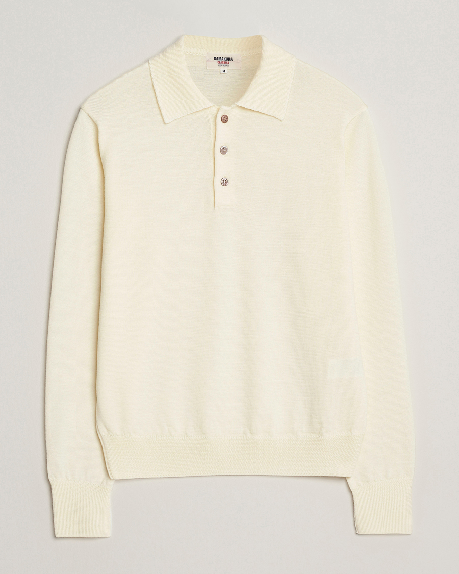 Heren | Truien | Kamakura Shirts | Long Sleeve Knitted Polo Off White