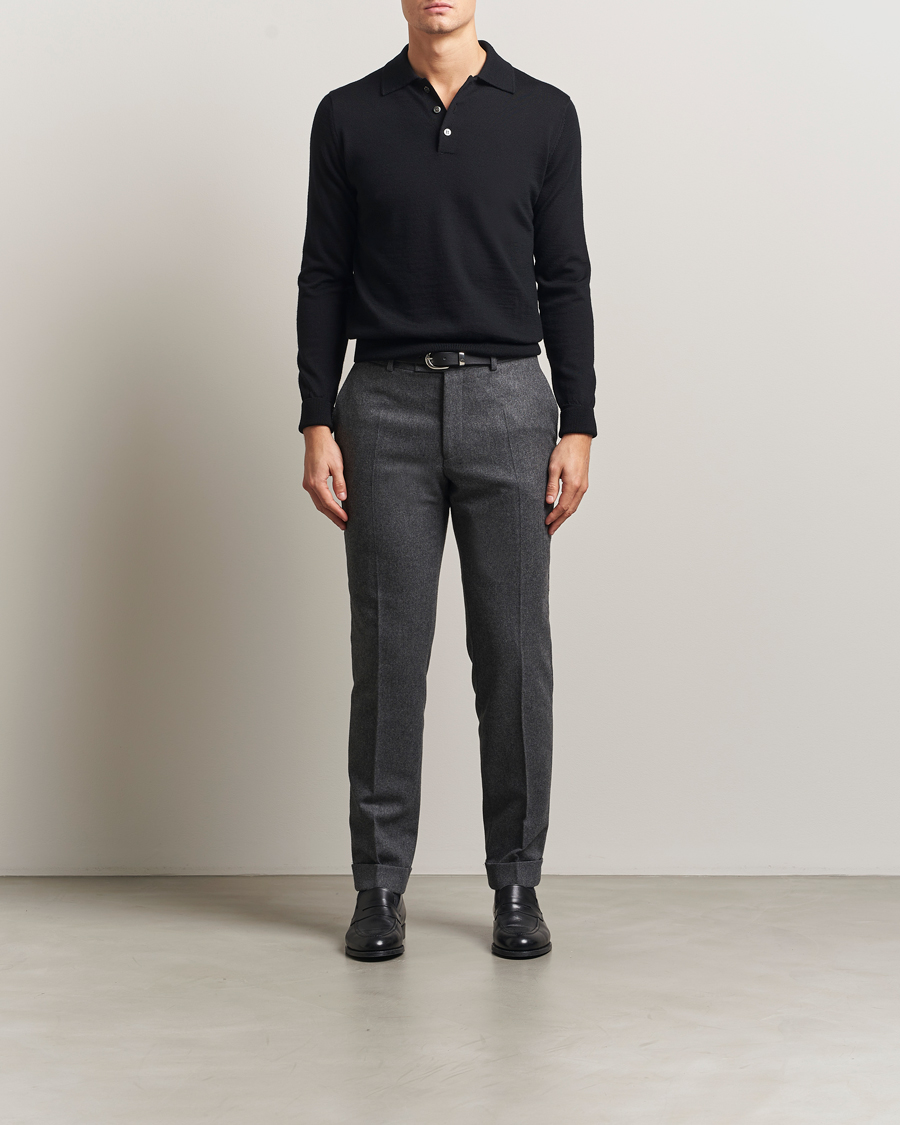 Heren | Truien | Kamakura Shirts | Long Sleeve Knitted Polo Black