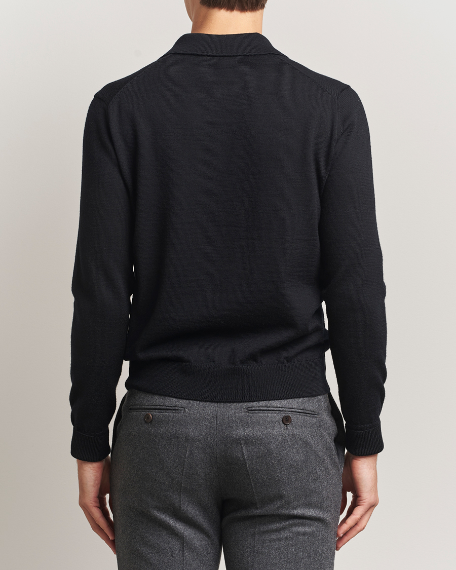 Heren | Truien | Kamakura Shirts | Long Sleeve Knitted Polo Black