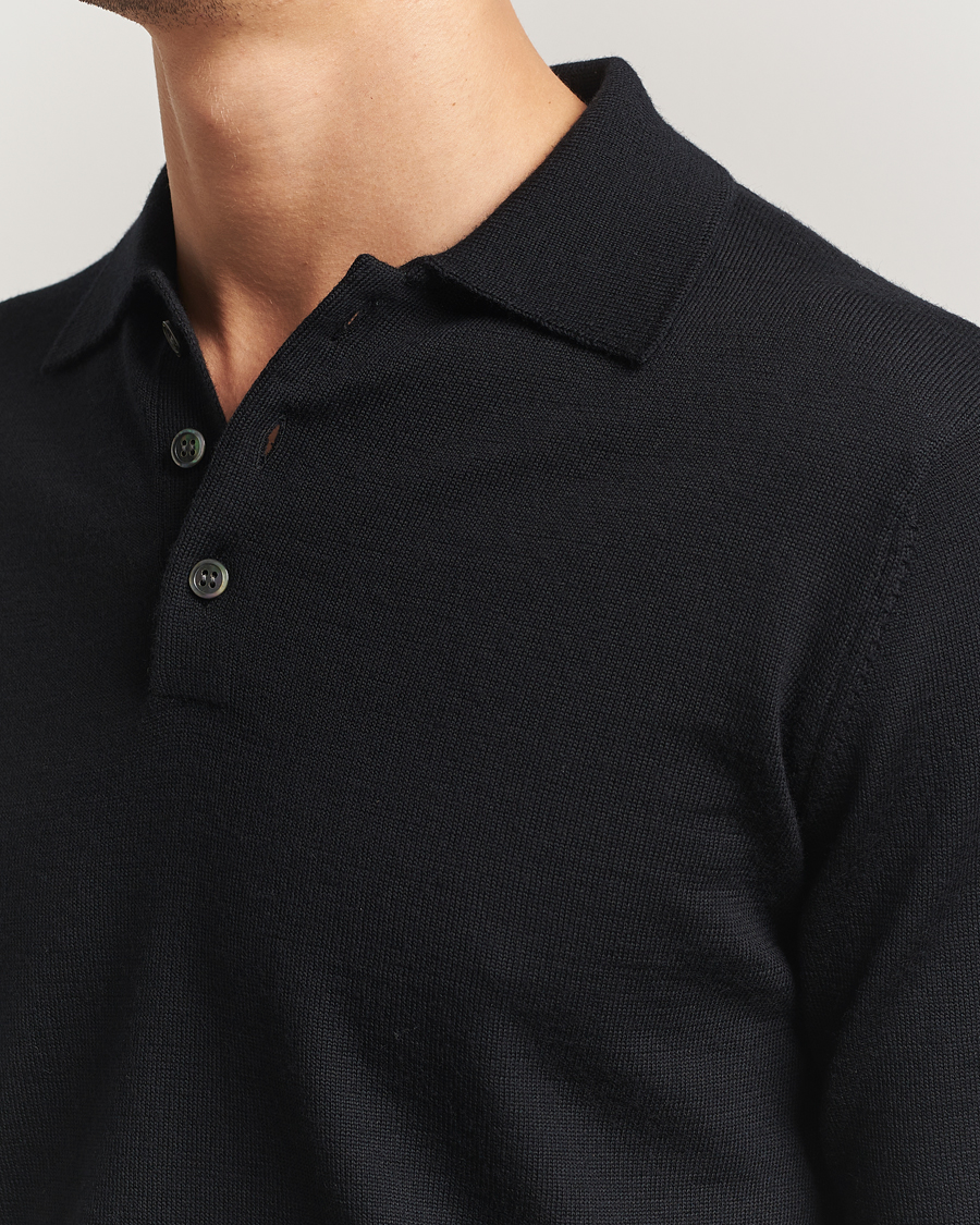 Heren | Truien | Kamakura Shirts | Long Sleeve Knitted Polo Black