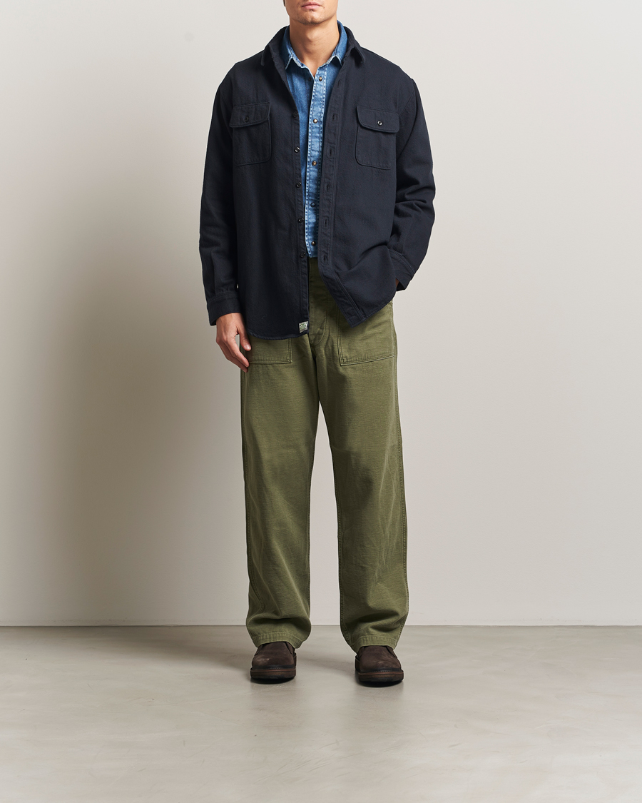 Heren | Overhemden | orSlow | Brushed Flannel Overshirt Navy