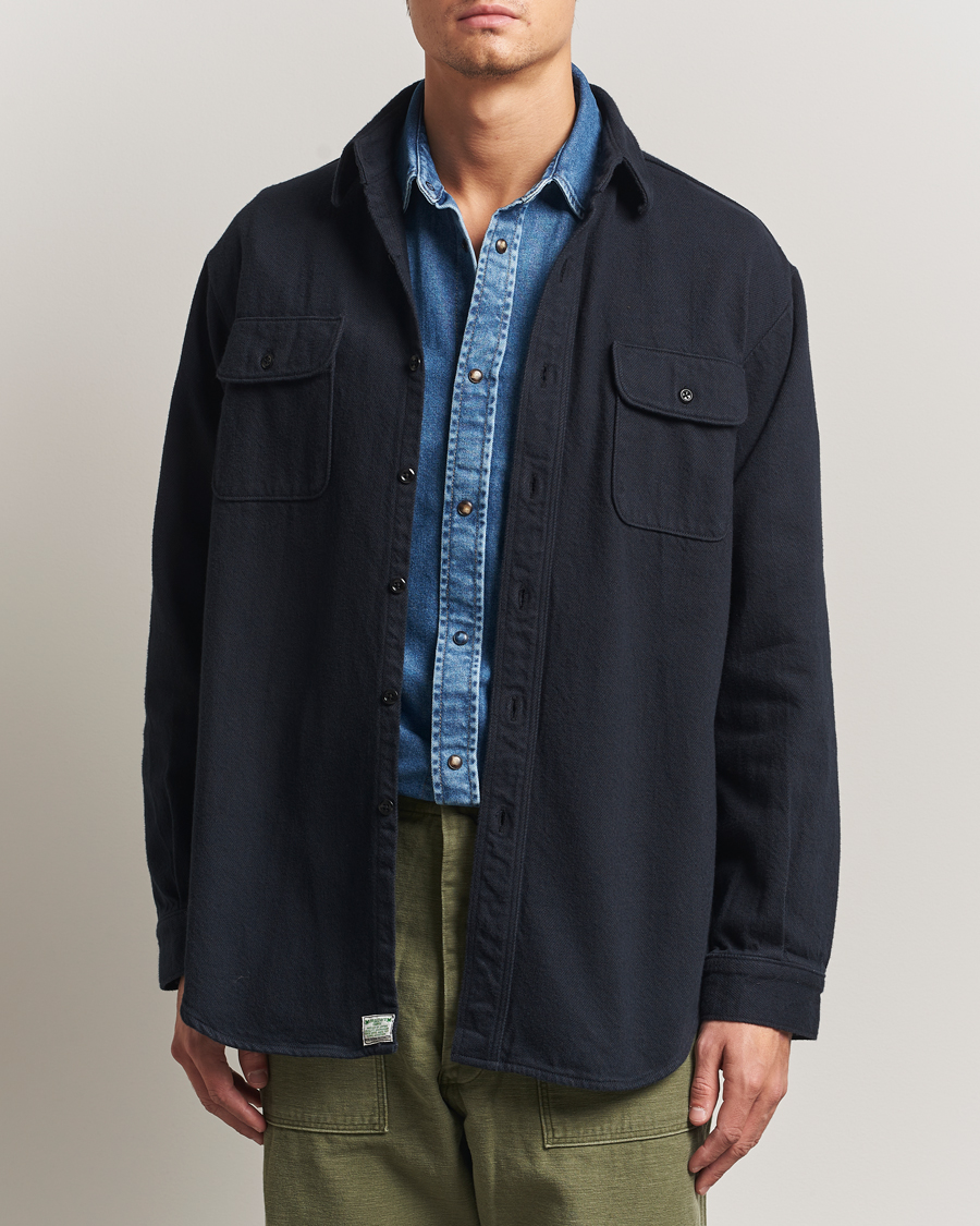 Heren | Overhemden | orSlow | Brushed Flannel Overshirt Navy