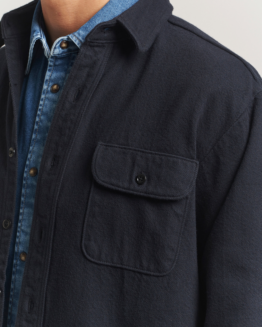 Heren | Overhemden | orSlow | Brushed Flannel Overshirt Navy