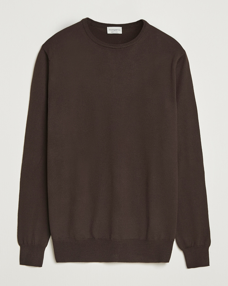 Heren | Truien | Morgano | Extra Fine Merino Wool Crewneck Dark Brown