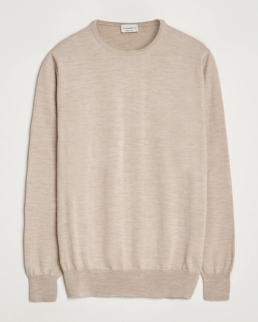 Heren | Truien | Morgano | Extra Fine Merino Wool Crewneck Beige