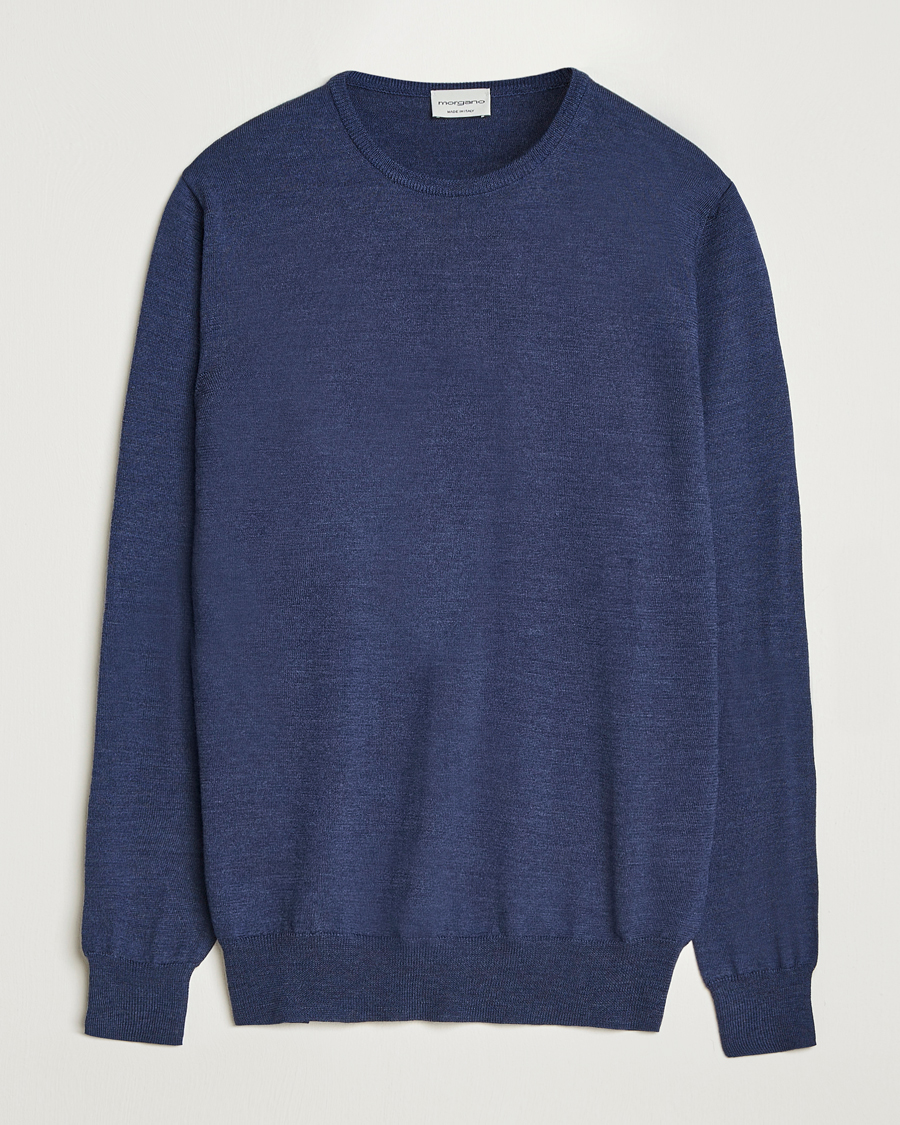 Heren | Truien | Morgano | Extra Fine Merino Wool Crewneck Mid Blue