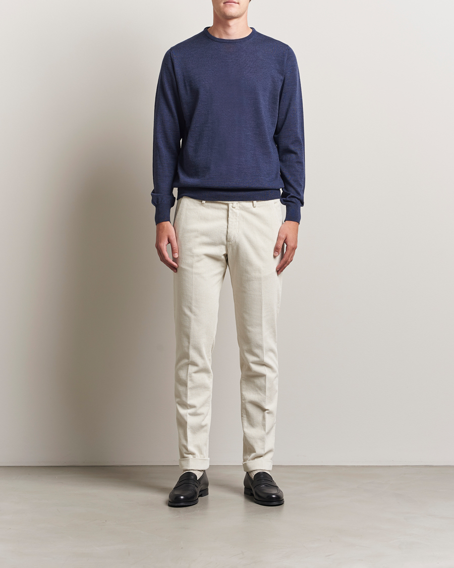Heren | Truien | Morgano | Extra Fine Merino Wool Crewneck Mid Blue