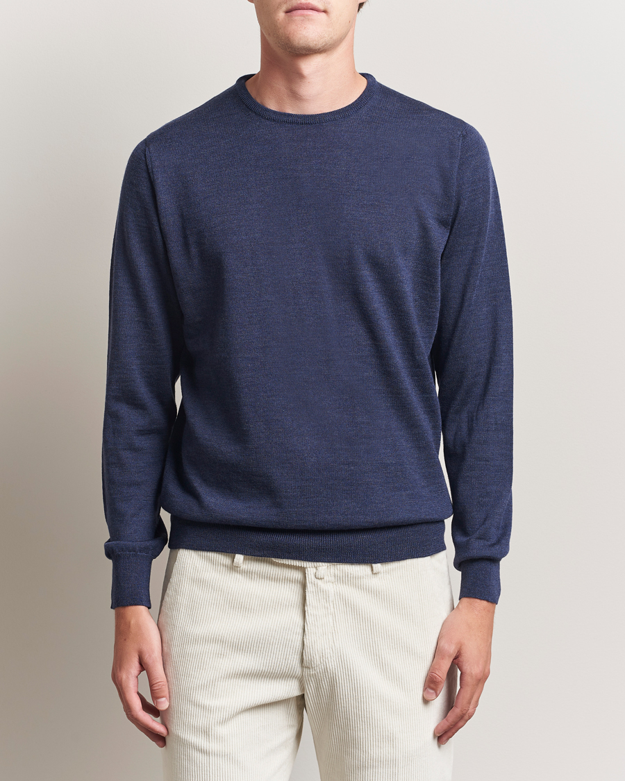 Heren | Truien | Morgano | Extra Fine Merino Wool Crewneck Mid Blue