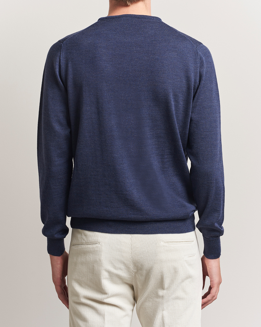 Heren | Truien | Morgano | Extra Fine Merino Wool Crewneck Mid Blue
