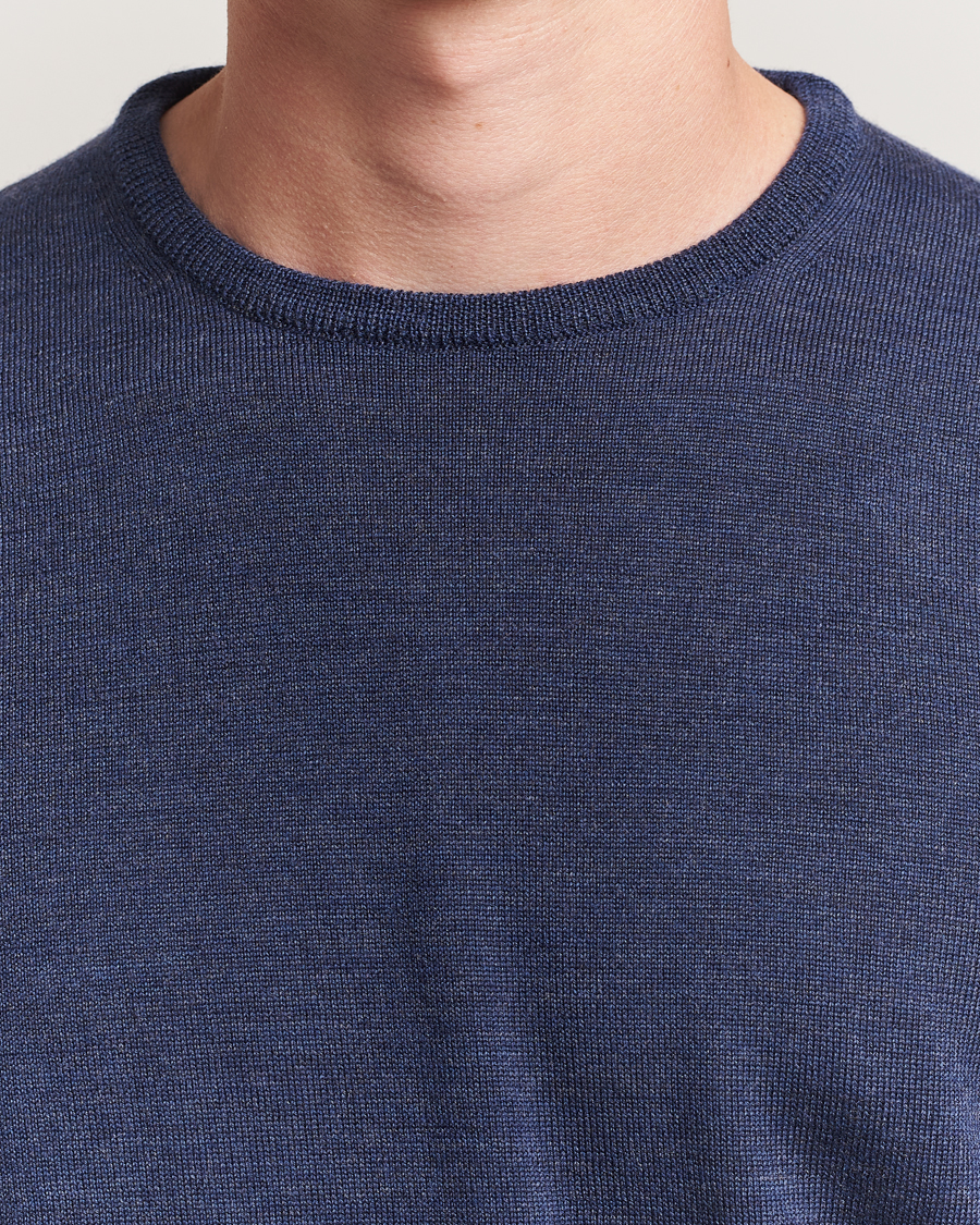 Heren | Truien | Morgano | Extra Fine Merino Wool Crewneck Mid Blue